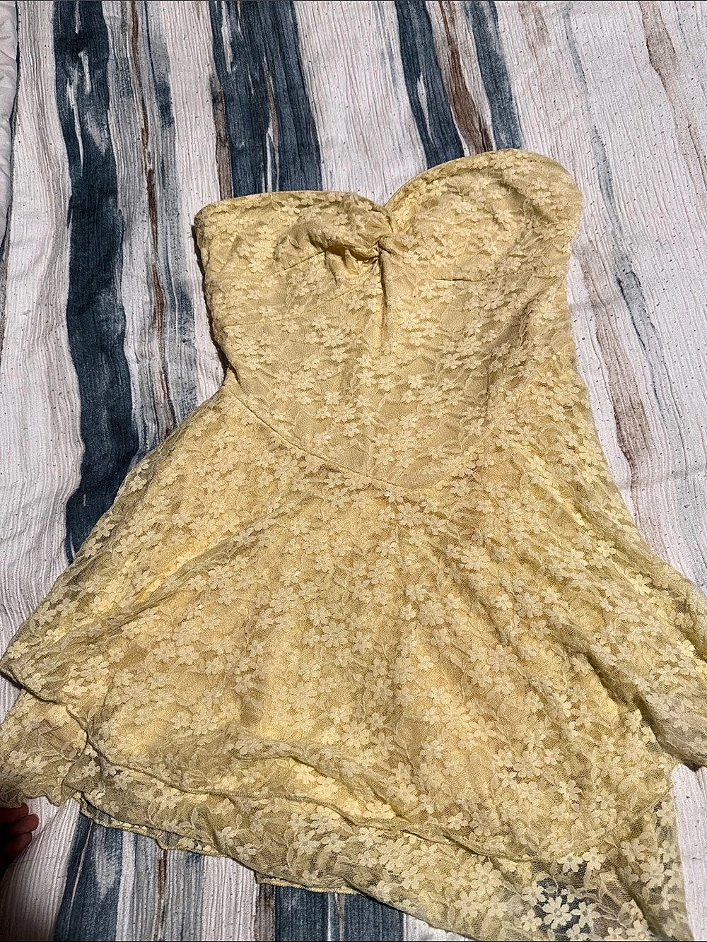 Light Yellow Lace Strapless Tiered Mini Dress Yellow